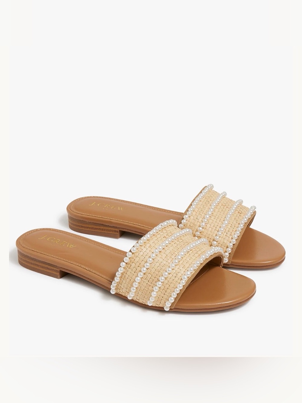 J. Crew Factory Tan Beaded Slide Sandals